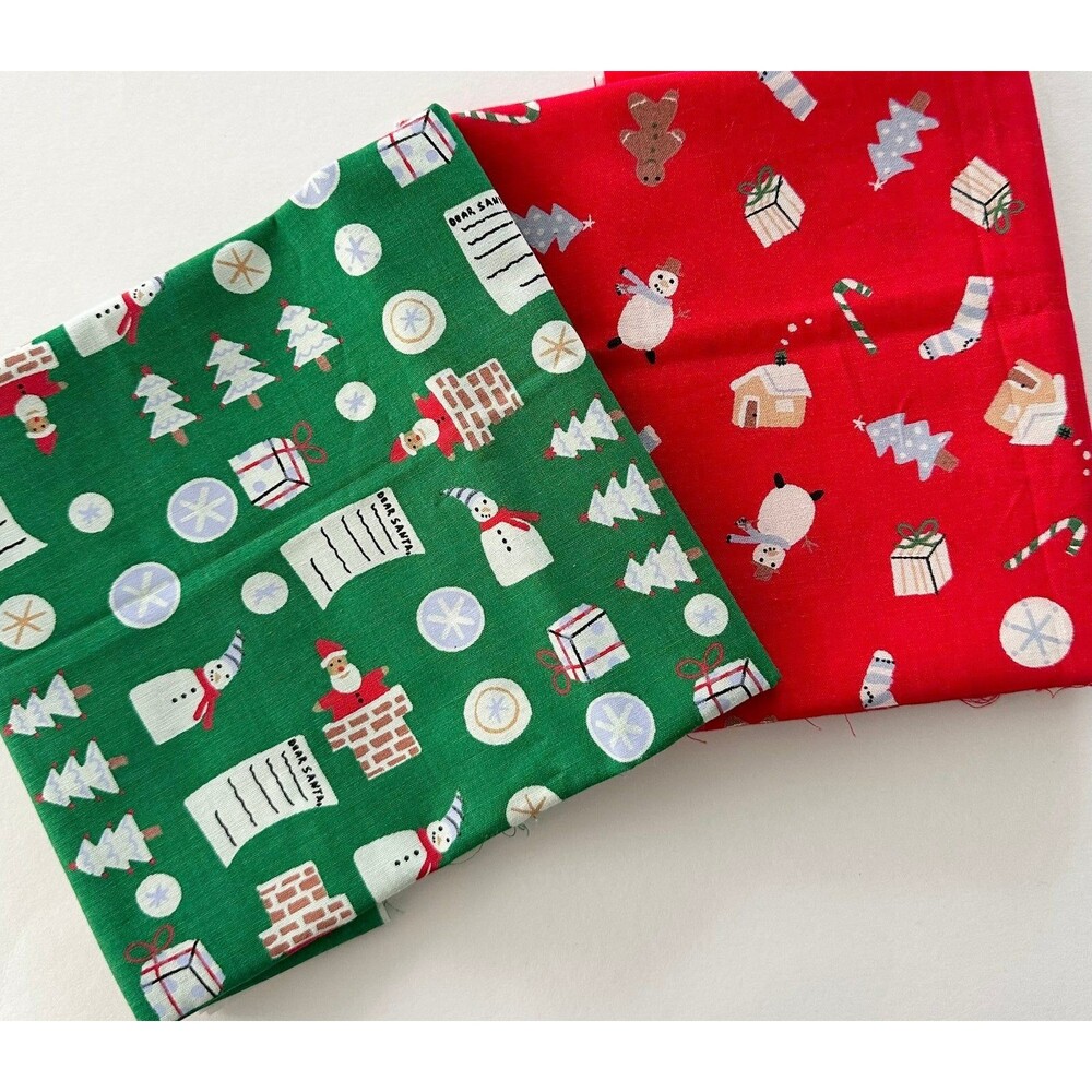 Vtg Christmas Fabric Xmas Remnants Bundle Santa Snowman Tree Candy Canes